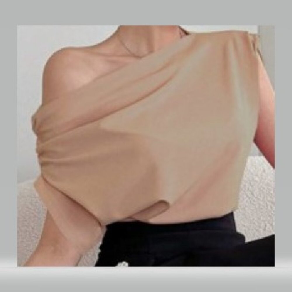 Khaki Off-The-Shoulder Short Sleeve Blouse
